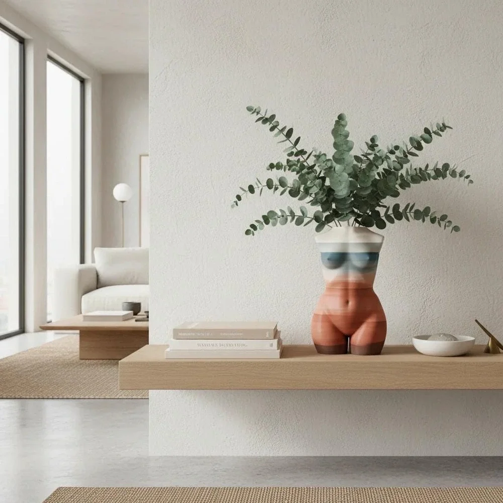 3D Printed Multi-Tonal Body Vase - Modern Abstract Feminine Form‎ Decor